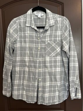 Old Navy Gray & White Plaid Button-Down Flannel Shirt Medium